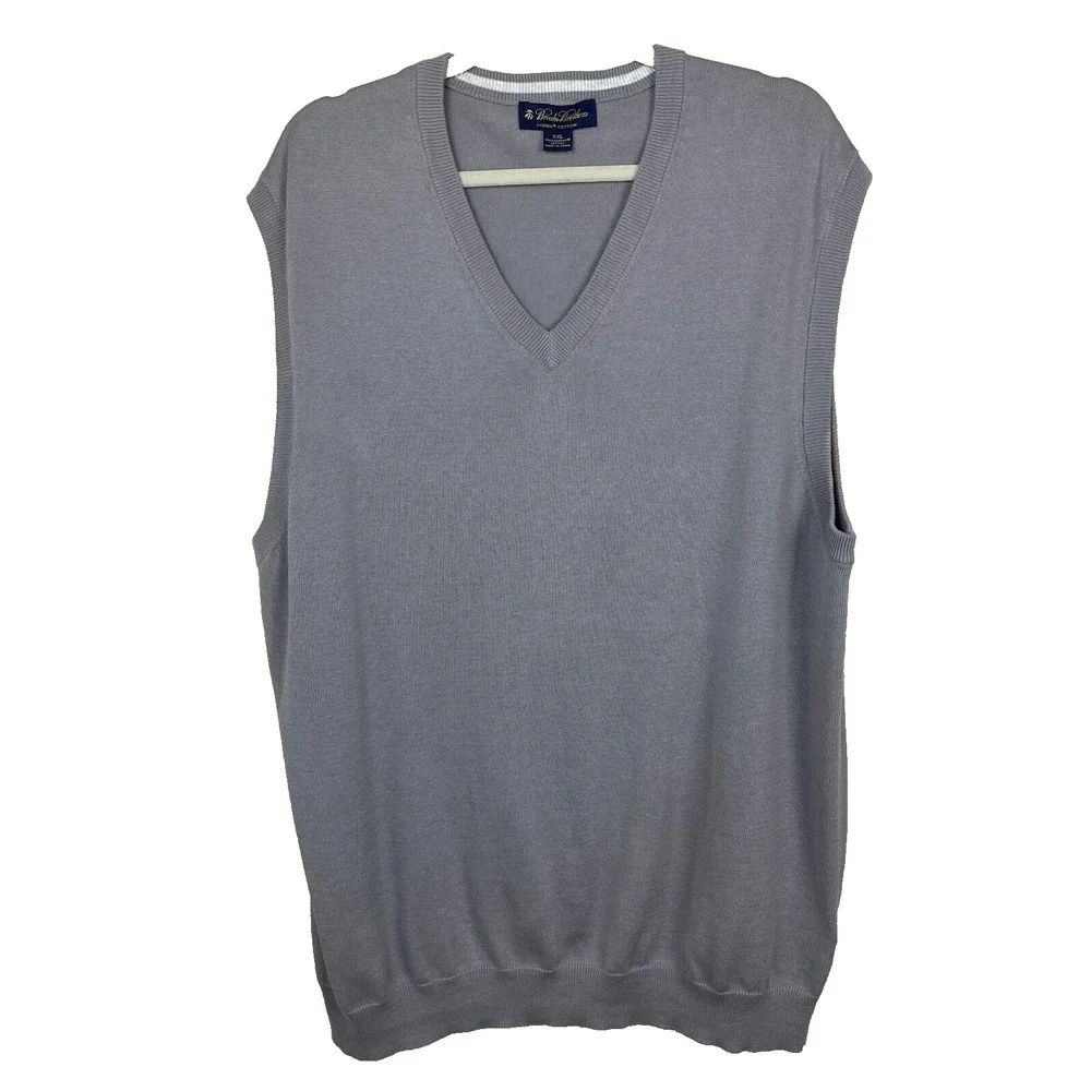Brooks Brothers Sweater Vest Mens XXL Supima Cotton Gray V Neck Classic Preppy